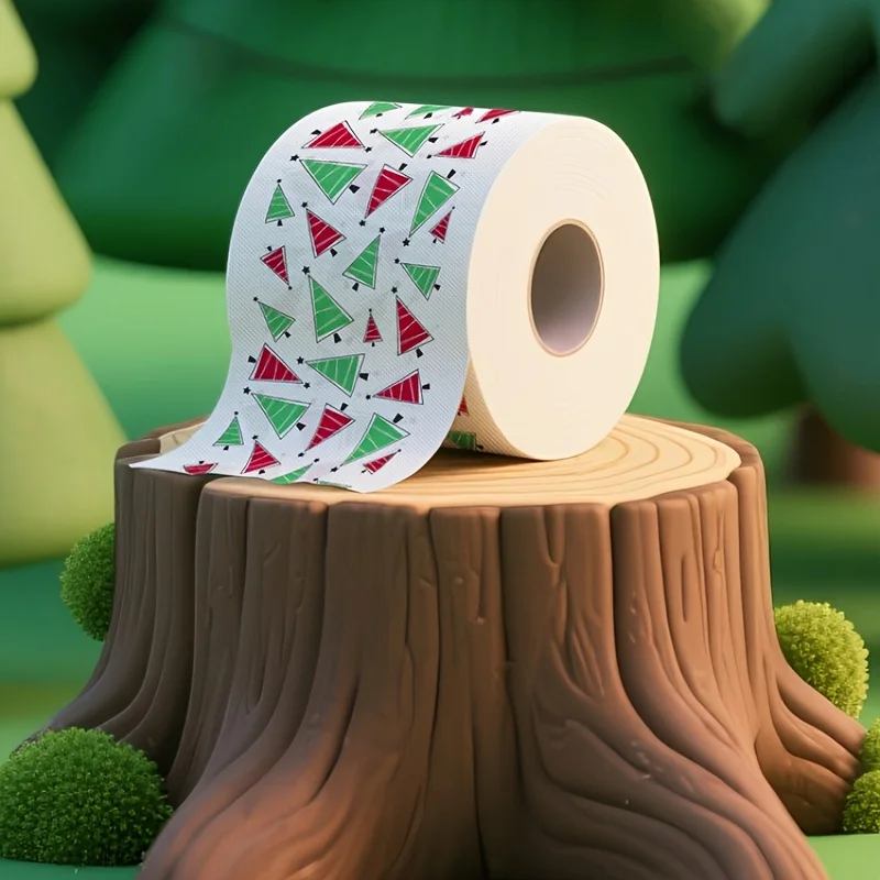 4 Stück Weihnachts-Toilettenpapier – Weihnachtsmann-Feiertagsdesign mit Rentieren, Schneeflocken und Zuckerstangen – Jumbo-Rolle mit Holzkern für Zuhause Image