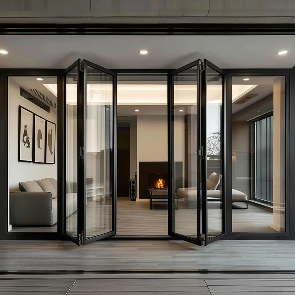 Falttür, Bi-Fold-Eingang, Innentür, Doppelglas, Aluminium, Panorama-Terrassen-Akkordeontüren für Haus, schalldicht, individuell