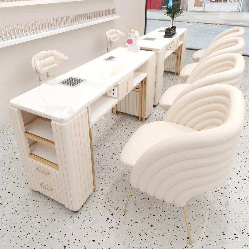 Nordic Marmor Nagel Tische Multifunktionale Creme Stil Kreativität Goldene Maniküre Tische Designer Salon Möbel Tavolo FYNT