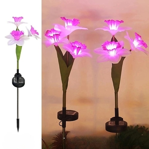 luci solari, luci solari a 3 teste di narciso, luci da giardino, luci da giardino a LED alimentate a energia solare per esterni, luci da giardino impermeabili, luci da giardino per cortile, vialetto,