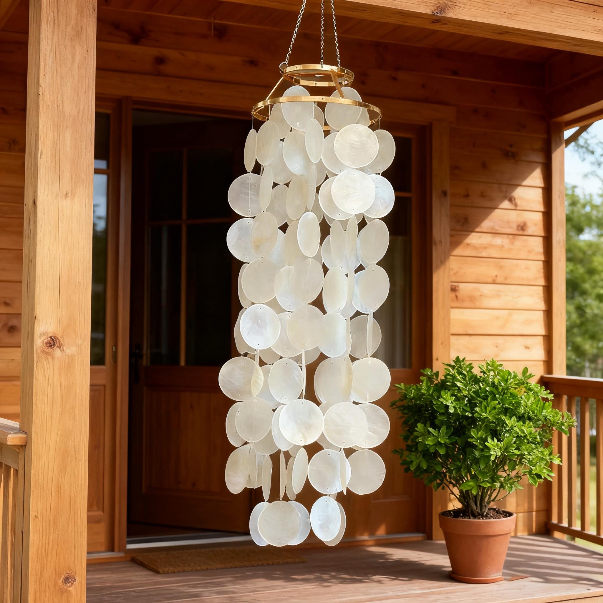 Campanello eolico Capiz bianco naturale fatto a mano, campanello a conchiglia perlato per portico, campanello eolico Capiz Shell, regalo di nozze, cam