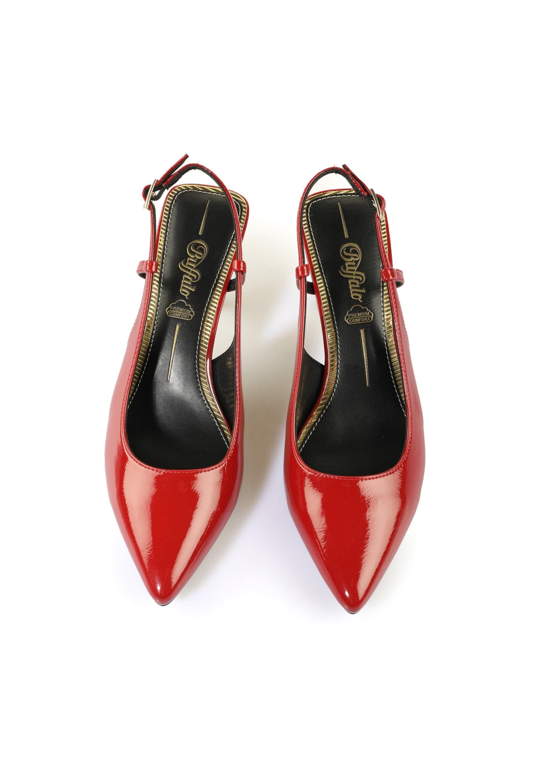 High-Heel-Pumps BUFFALO "Buffalo Sling Back- Vegan Patent", Damen, Gr. 40, rot, Kunstfaser, unifarben, Schuhe