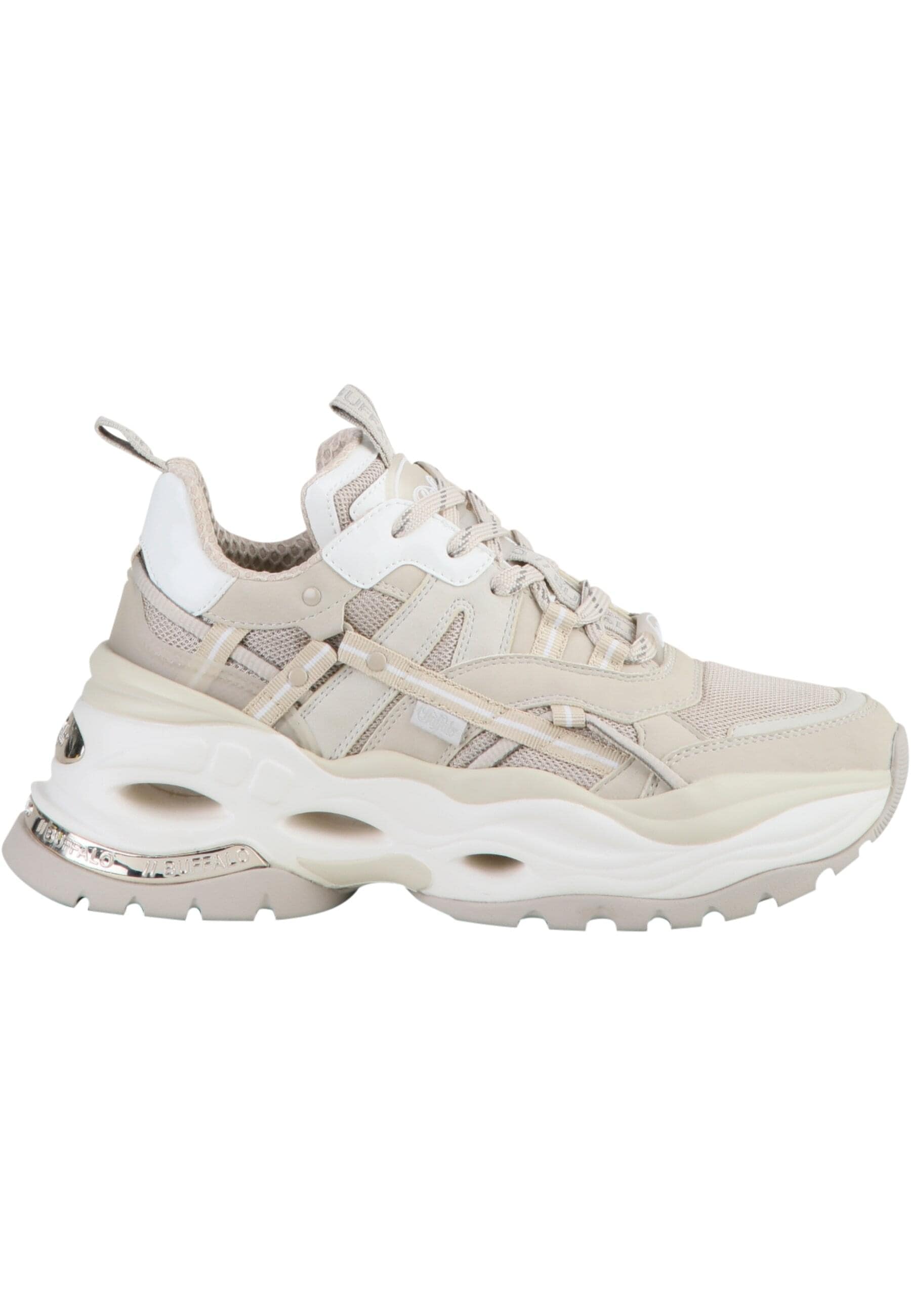 Trainingsschuh BUFFALO "Buffalo Damen Buffalo Triplet Hollow Sneaker Low", Damen, Gr. 38, cream, Kunstfaser, Schuhe