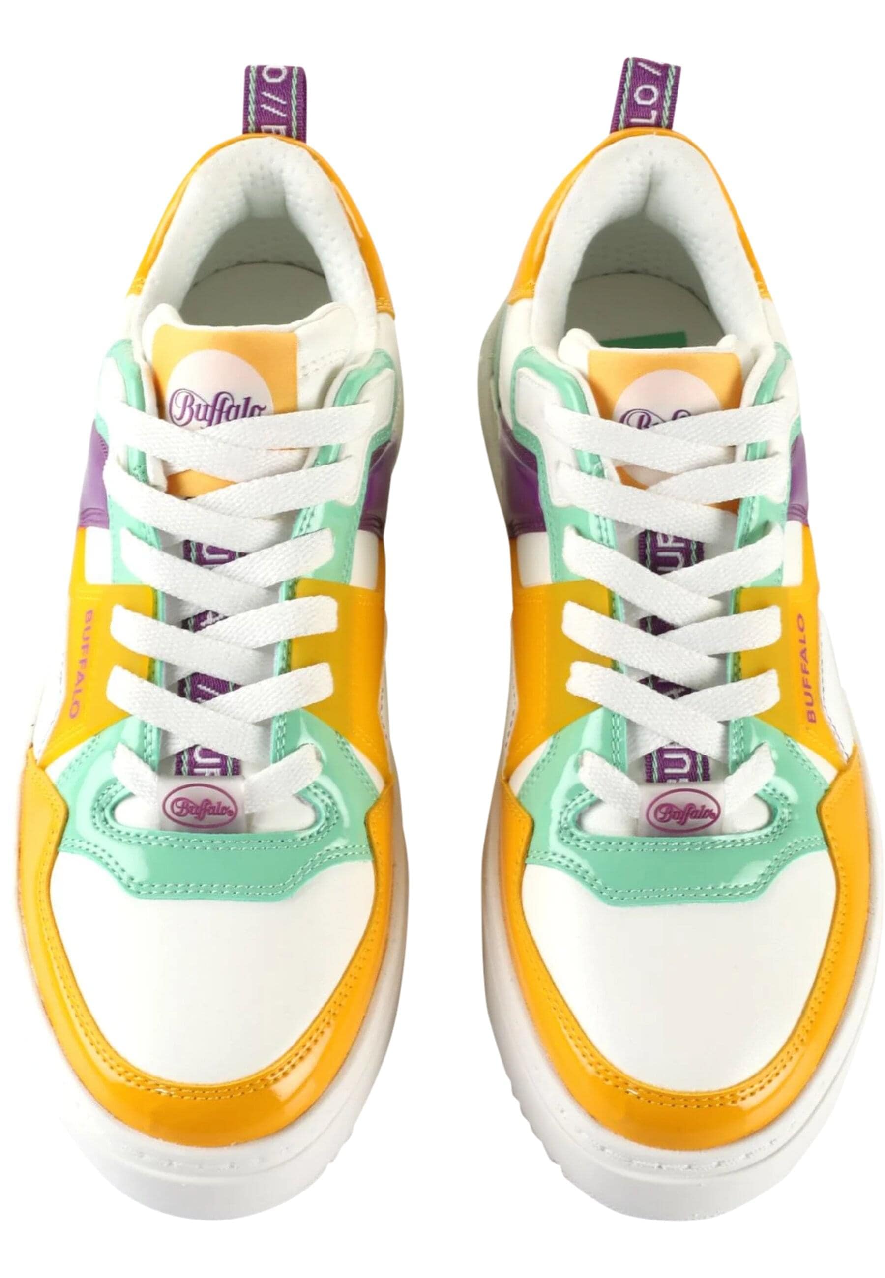 Trainingsschuh BUFFALO "Buffalo Damen Buffalo Rse V2 Vegan Nappa/Patent", Damen, Gr. 37, grün, orange, lila, Kunstfaser, Schuhe