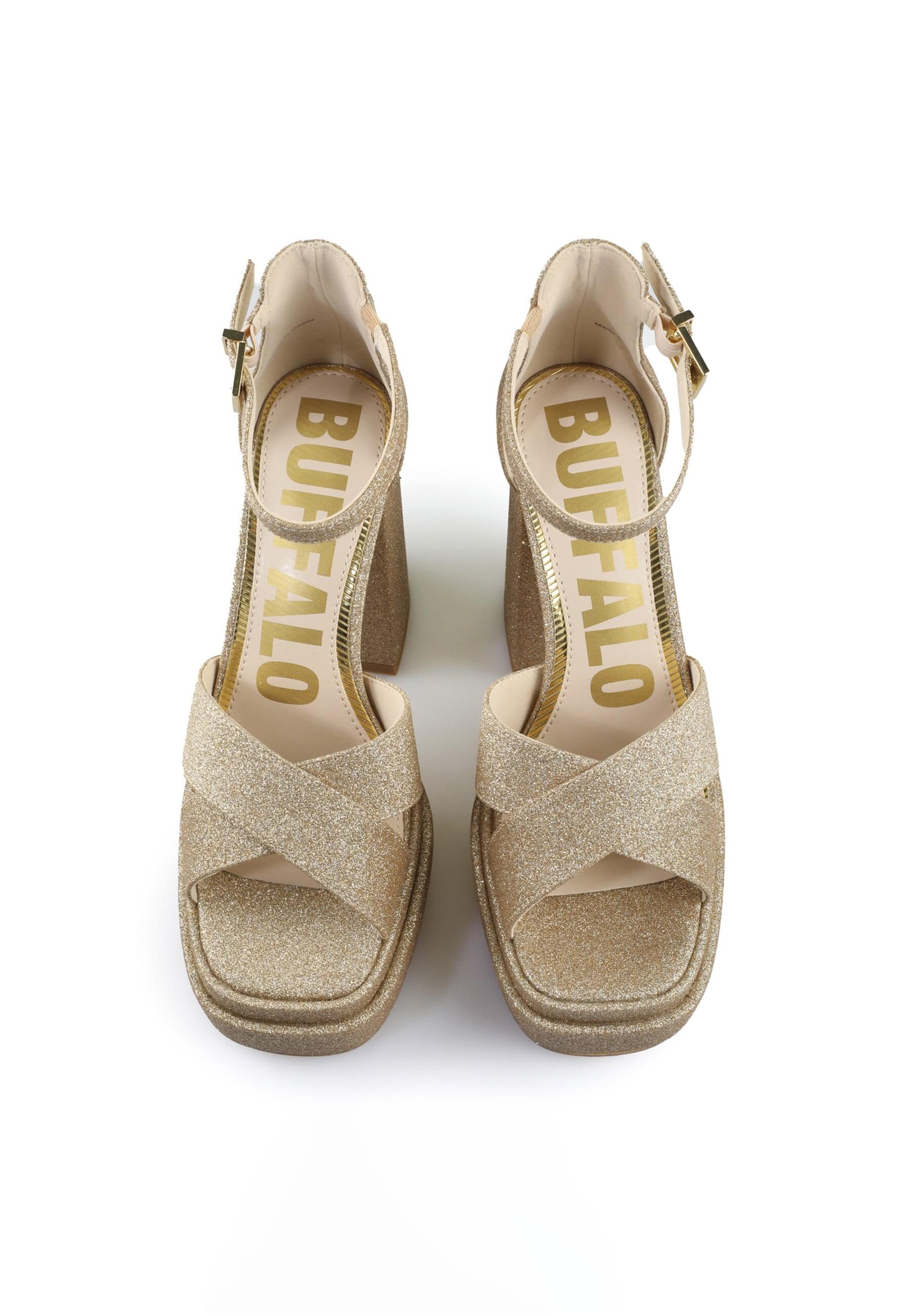 High-Heel-Pumps BUFFALO "Buffalo Cross -Vegan Glitter", Damen, Gr. 40, gold, Kunstfaser, unifarben, Schuhe