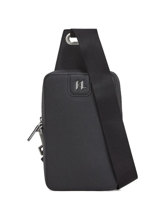 Monogram Leather Messenger Bag - Black - Karl Lagerfeld Messenger