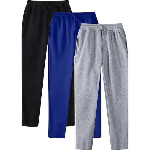 Herren Jogginghose Fleecehose Hose Gerade geschnittene Sweatpants Jogginghose mit offenem Saum Kordelzug Elastischer Bund Mehrfachpackung Einfach Atmungsaktiv Volle Länge Outdoor Lässig Täglich Mode Image
