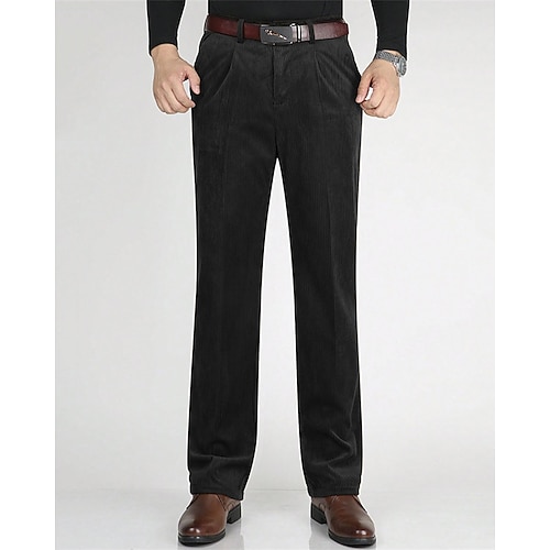 Herren Hose Anzughose Cordhose Chinos Tasche Knöpfe Einfach Komfort Formell Party Arbeit Mode Klassicher Stil Schwarz Kaffee Mikroelastisch Image