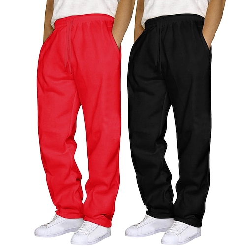 Herren Jogginghose Fleecehose Jogginghose mit weitem Bein Hose Gerade geschnittene Sweatpants Kordelzug Elastischer Bund Mehrfachpackung Einfach Atmungsaktiv Volle Länge Sport im Freien Lässig Täglich Image