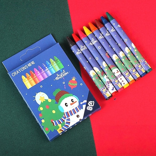 Weihnachts-Cartoon-Buntstiftset mit 8 Farben, zum Ausfüllen, Zeichnen, Kunstpinsel, Malset für Grundschüler, Weihnachtsgeschenk. Image