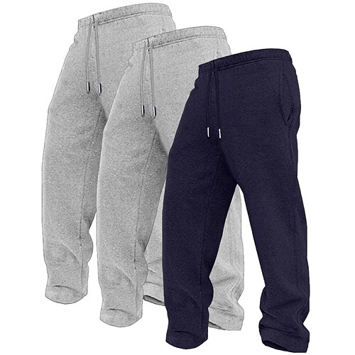 3-teiliges Herren-Sweatshirt mit geradem Bein, Fleece-Hose, Freizeithose, Kordelzug, elastischer Bund, Mehrfachpackung, einfarbig, bequem, volle Länge, Outdoor, Reisen, Alltag, Basic, Mode Image
