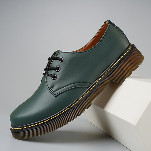 Grüne Derby-Schuhe aus Kunstleder für Herren – klassischer Schnürschuh mit gelbem Akzent, ideal für elegante Freizeit- und halbformelle Anlässe Image