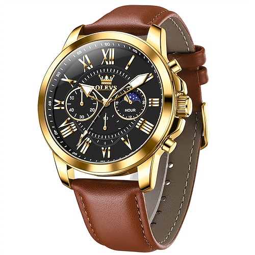 Die neue Herren-Business-Uhr der Marke Olevs mit leuchtender kleiner Dreizeiger-Mondphasenanzeige, multifunktionalem Chronographen mit drei Augen, lässiger wasserdichter und modischer Quarzuhr für Image