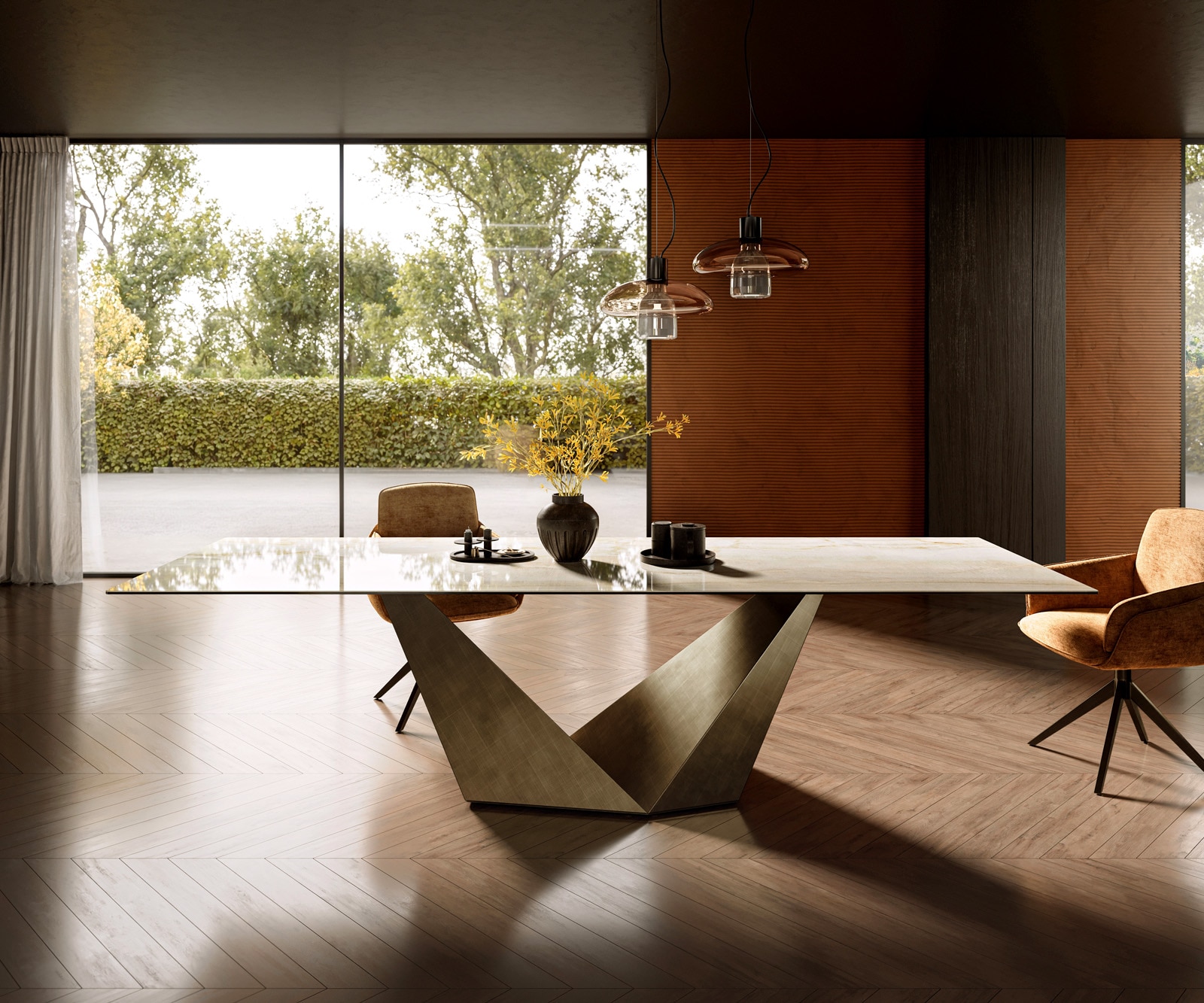 DELIFE Esstisch Edge 300x100 Keramik Laminam® Onice Oro ?Prisma Metallic Gold, Esstische Image