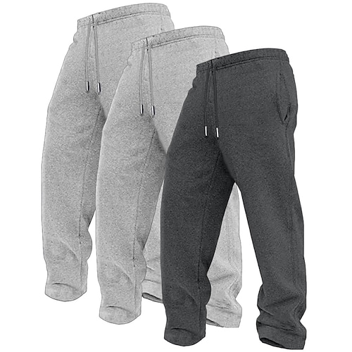 3-teiliges Herren-Sweatshirt mit geradem Bein, Fleece-Hose, Freizeithose, Kordelzug, elastischer Bund, Mehrfachpackung, einfarbig, bequem, volle Länge, Outdoor, Reisen, Alltag, Basic, Mode Image