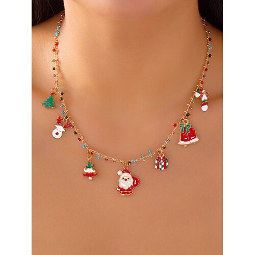 Weihnachtsanhänger-Halskette für Damen, mehrere Stile mit Weihnachtsmann-, Schneemann- und Weihnachtsbaumanhängern, perfekt für Feiertagspartys und festliche Geschenke Image