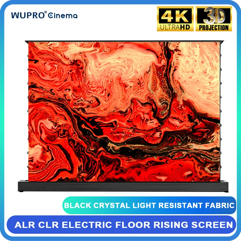 Wupro elektrischer bodensteigender Bildschirm aus schwarzem Kristallstoff für LT-Projektor, 92–120 Zoll, 8K, 3D-Anti-Licht, ALR Home, ultradünner Bildschirm Image