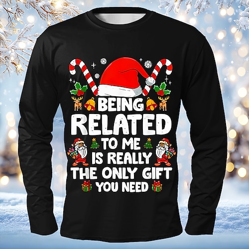 Weihnachten Herren Weihnachtsmann Lustig T Shirt Langarm T-Shirt 3D-Druck Rundhalsausschnitt Hemd Mode Basic 3D Straße Lässig Täglich Blau Schwarz Rote Sommer Frühling Bekleidung S M L XL XXL XXXL