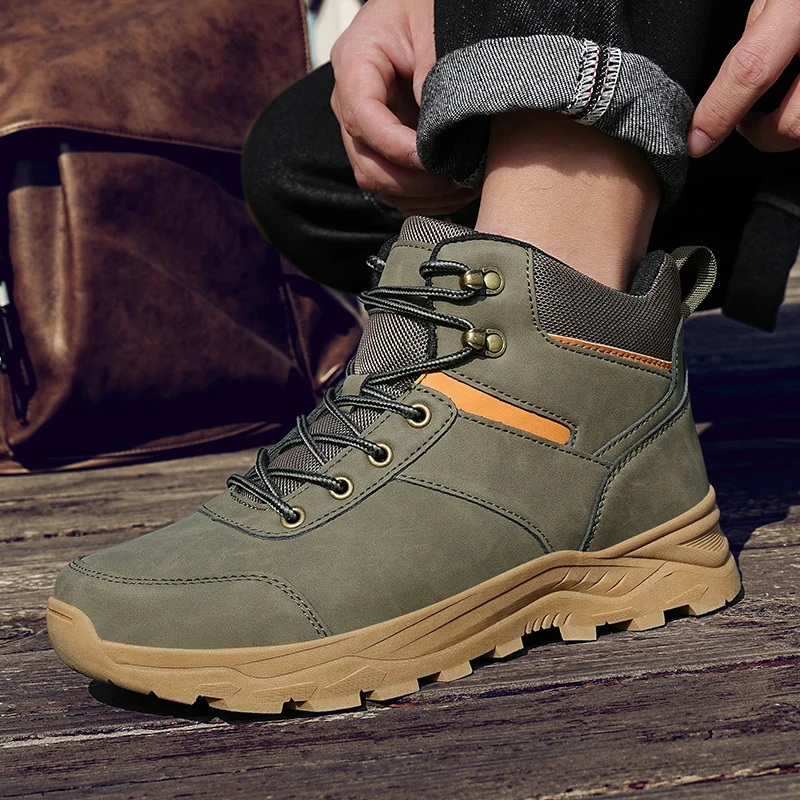 Herren-Herbst-High-Top-Stiefel, hochwertiges Leder, Wanderschuhe, modische Outdoor-Anti-Rutsch- und wasserdichte große Größen 39–48