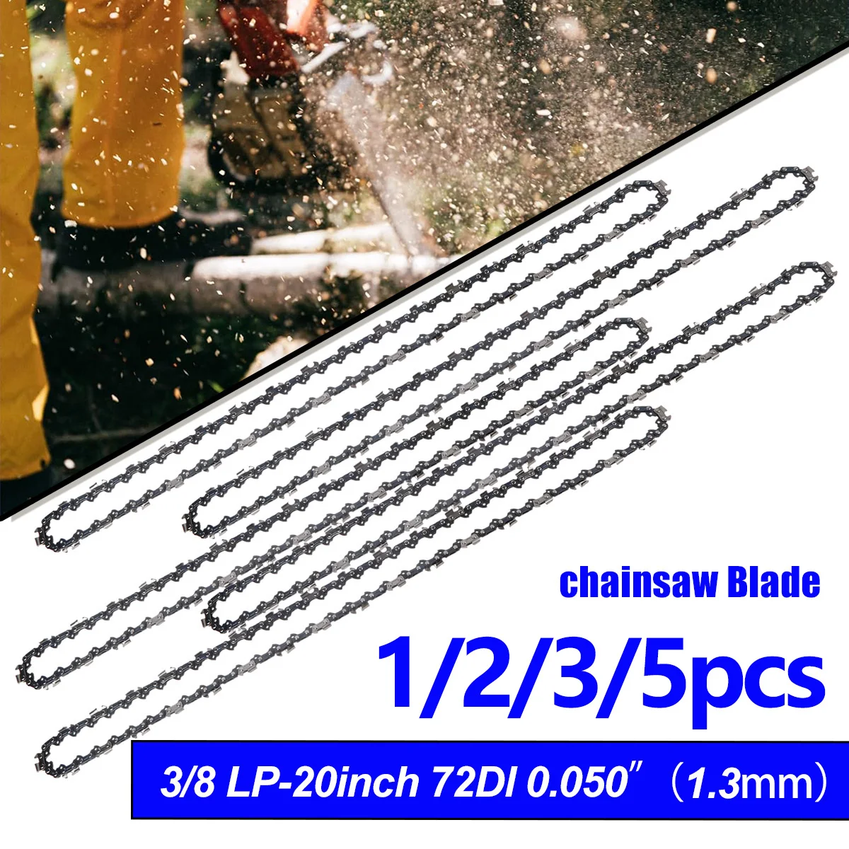 1/2/3/5pcs 20 Inch Metal Chainsaw Chain 3/8" LP Saw Chain 72 Drive Link Electric Saw Accessory Replacement Chainsaw Saw Chain