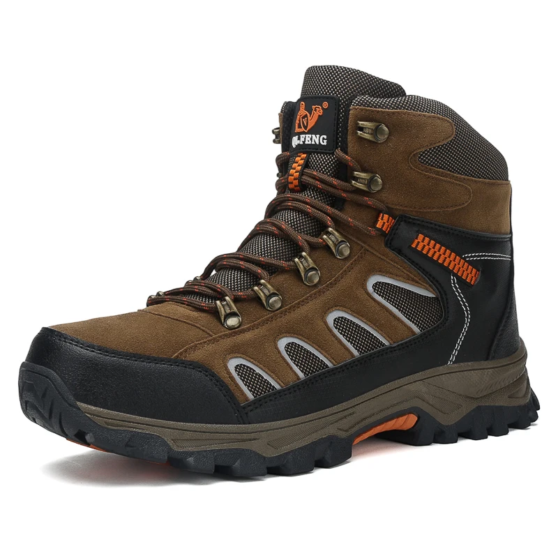 Große 49 Outdoor-Stiefeletten für Herren, rutschfest, modisch, zum Schnüren, Klettern, Leder, Winter-Wanderschuhe, hohe Freizeit-Wanderschuhe