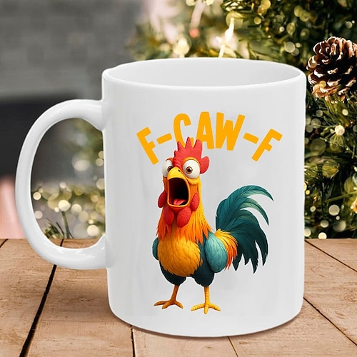 f-caw-f lustige Huhn Becher humorvolle Hahn Kaffeetasse Gag Weihnachtsgeschenk für Freunde Keramik-Teetasse für die Familie, für Büro, Küche, Geburtstag, Weihnachten oder als lustige Geschenkidee Image