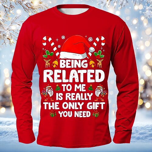 Weihnachten Herren Weihnachtsmann Lustig T Shirt Langarm T-Shirt 3D-Druck Rundhalsausschnitt Hemd Mode Basic 3D Straße Lässig Täglich Blau Schwarz Rote Sommer Frühling Bekleidung S M L XL XXL XXXL