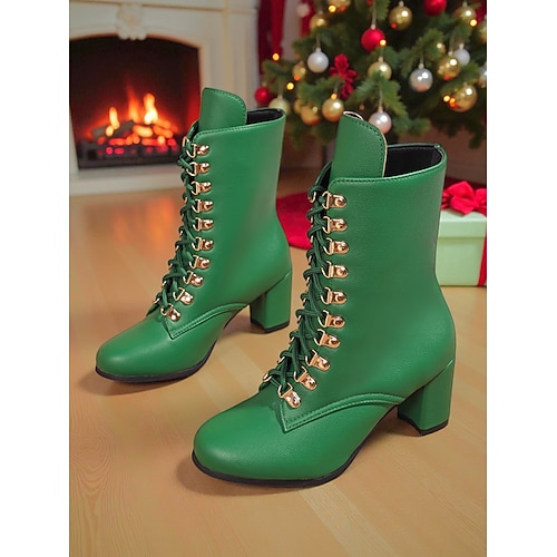 Rote Damenstiefeletten mit Blockabsatz und Schnürung – stilvoll, bequem, perfekt für Weihnachten, den Urlaub und die Freizeit Image