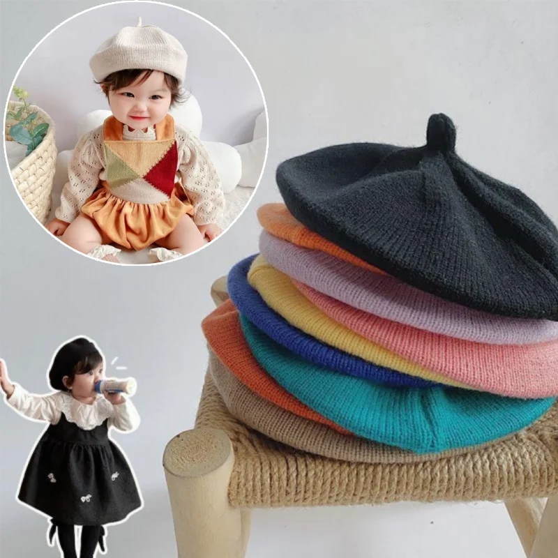 Frühling und Herbst im koreanischen Stil, bonbonfarbene, vielseitige Strickmütze für Jungen und Mädchen, trendige, lässige Wollmütze für Kinder Image