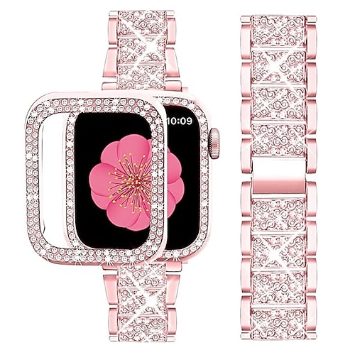 Sportarmband Moderne Schnalle Schmuck Armband Kompatibel mit Apple Watch Armband 38mm 40mm 41mm 42mm 44mm 45mm 49mm Damen Glitzer Bling-Diamant Edelstahl Ersatzarmband für iwatch Ultra 3 2 Series 11 Image