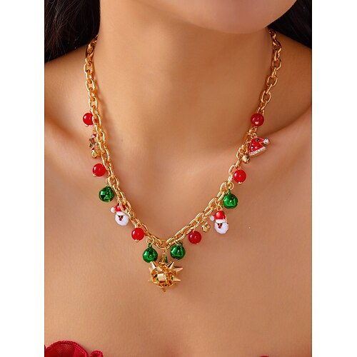 Weihnachtsanhänger-Halskette für Damen, mehrere Stile mit Weihnachtsmann-, Schneemann- und Weihnachtsbaumanhängern, perfekt für Feiertagspartys und festliche Geschenke Image