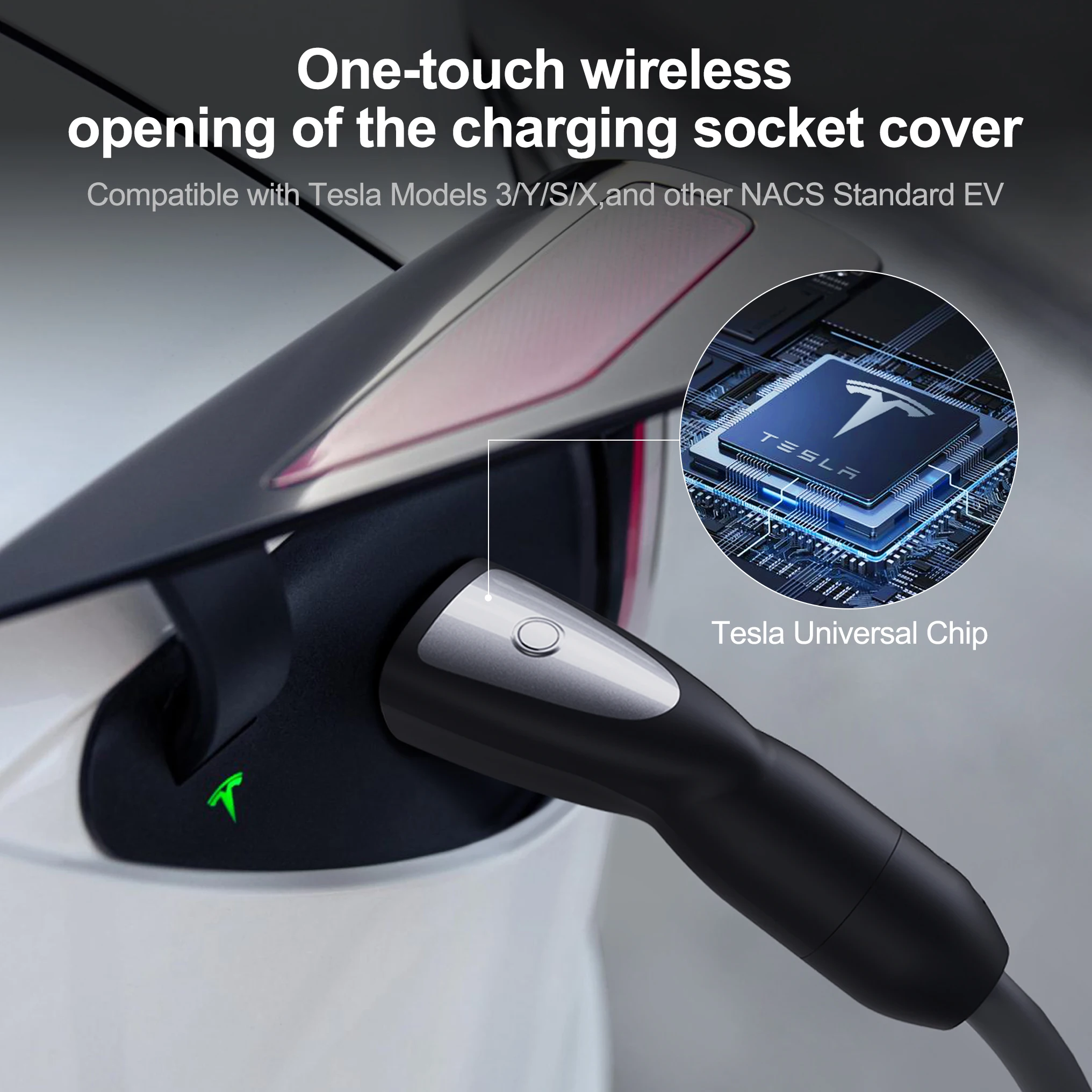 Feyree TS-NACS-Buchse, Elektrofahrzeug-Ladegerät, Tesla-Stecker, One-Touch-Wireless, Öffnen der Ladeabdeckung, 16 A, 32 A, 40 A, 50 A, Autoseite für Modell 3 X Y S Image