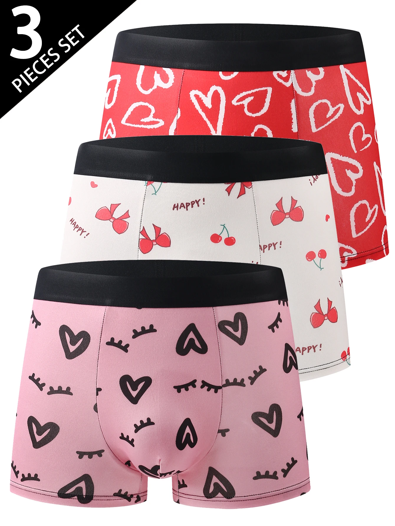 3er-Pack Herren-Boxershorts, Valentinstag-Liebe, trendige Herren-Boxershorts mit Graffiti-Print Image