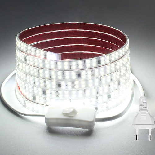 LED-Lichtleiste, wasserdicht, IP65, 5,9–100 m, mit starkem Klebstoff, LED-Lichtleiste, einreihig, 120 LEDs, zweireihig, 240 LEDs, Steckerkabel mit Ein-/Ausschalter, für Innen- und Schlafzimmer, Image