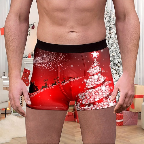 Weihnachten Kurze Boxershorts Unterwäsche Weihnachtsgeschenk Weihnachtsmann Grafik Neuartige Komisch für Herren Erwachsene 3D-Druck für Weihnachten Karneval Neujahr Party Image