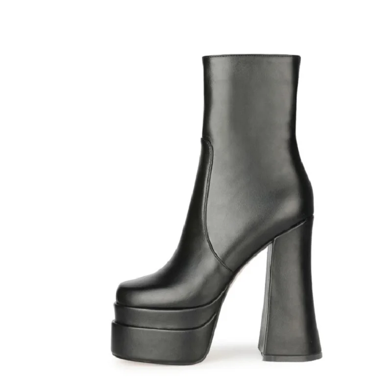 Damen-Plateaustiefel, ultrahoher Absatz, elegante Schuhe, europäische Stiefeletten, seitlicher Reißverschluss, amerikanische Damenschuhe, sexy Stiefel, große Größe 45