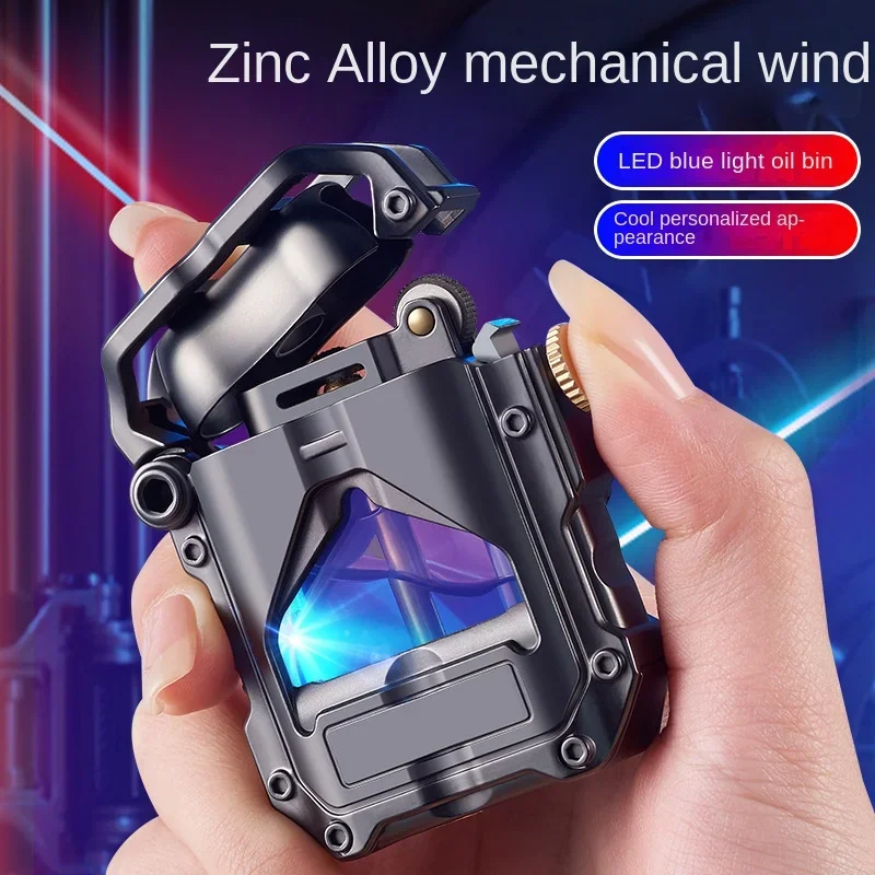 Metall Punk Stil Winddicht Transparent Kraftstoff Tank Ungewöhnliche Feuerzeug Kreative Flint Feuerzeug Rauchen Zubehör Image