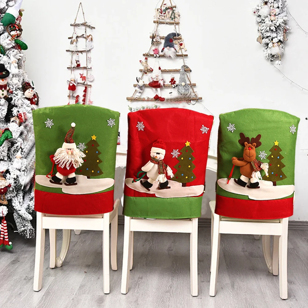 1pc Christmas Chair Cover Hat Chair Cover Santa Claus Xmas Kitchen Table Chair Party Dinner Seat Covers Decorations