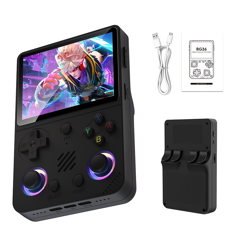 RG36 PRO portable game console professional gaming chip 64GB TF card 3.5-inch IPS high-definition screen dual 3D joysticks and buttons RGB color lighting retro design Valentine's Day Gift