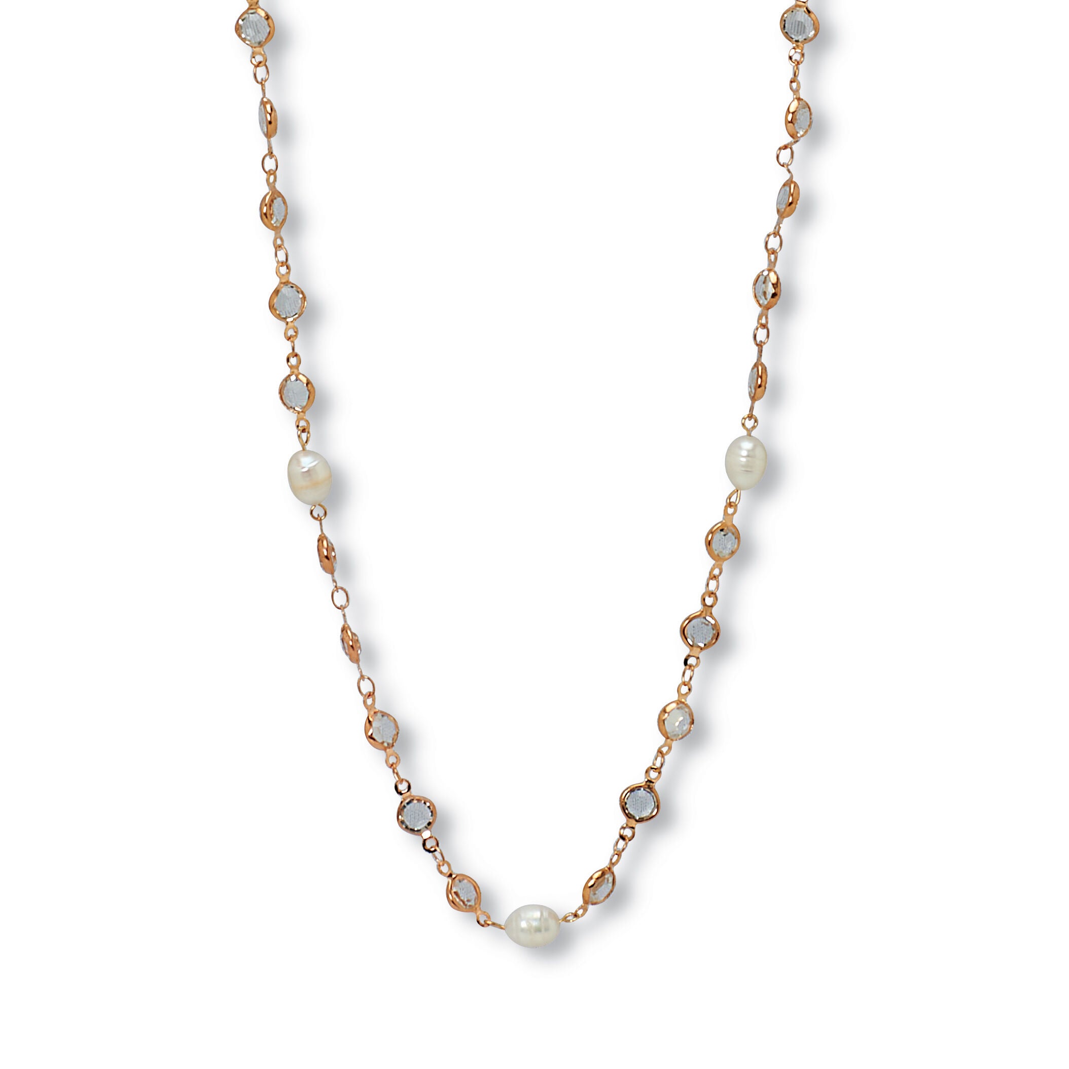 Women's White Crystal and Pearl Gold Ion-Plated Stainless Steel Long Necklace, 40 Inches by PalmBeach Jewelry in White (Size ONE SIZE)