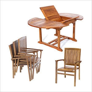 All Things Cedar 5-Piece Oval Extension Table Stacking Chair Set