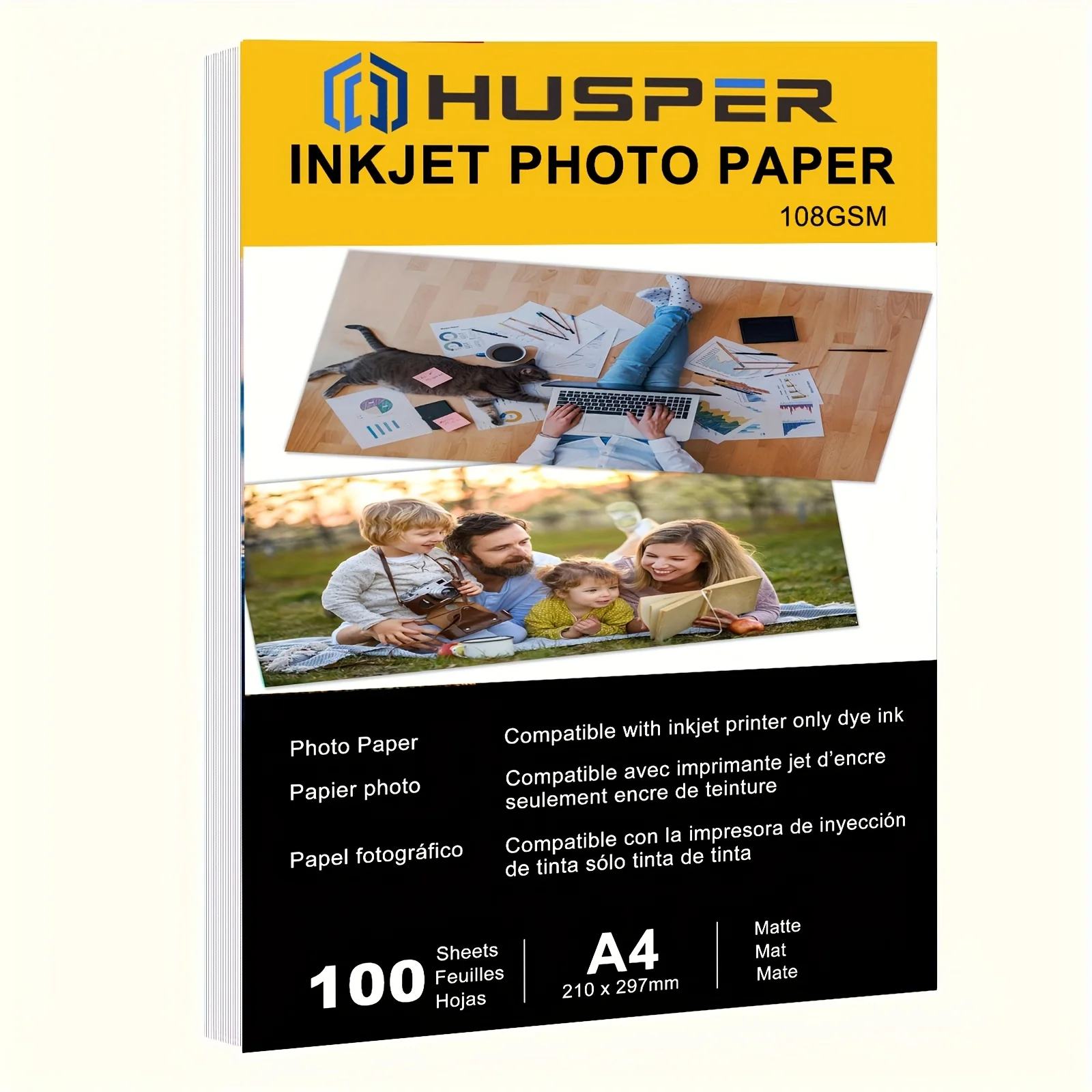 HUSPER A4 100 Blatt Drucker mit 108 Gramm Größe (210 x 297 mm). Bilder passend für Tintenstrahldrucker mit Farbstoff-Tintenpapier Image
