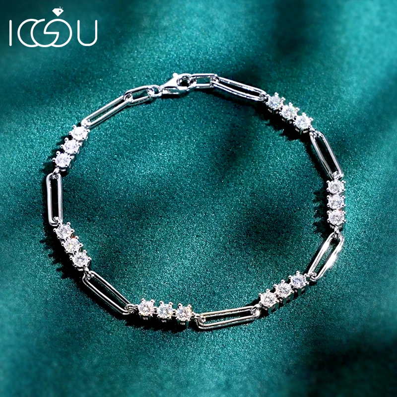 IOGOU D VVS1 Lab Diamant Moissanit Zertifiziertes Armband für Frauen Mann Echt S925 Silber Original 18CM Kette Armbänder Schmuck geschenk Image