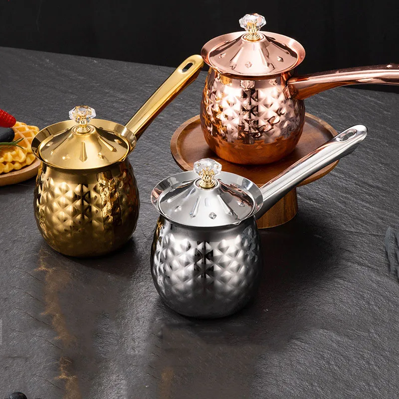 1PC Gold Silber Edelstahl Kaffee Milch Topf mit Lange Griff Multifunktionale Kleine Topf Griechischen Topf für Cafe Western Restaurant Image