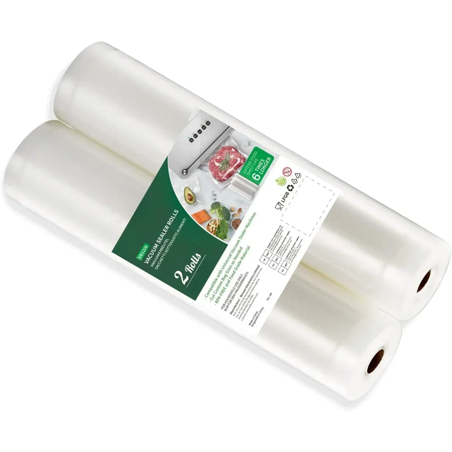 Sacs de scellage sous vide, 2 rouleaux, pour aliments frais, conservation longue, conservation des aliments frais, sac en relief de 20cm de large pour la conservation des aliments et la cuisson sous