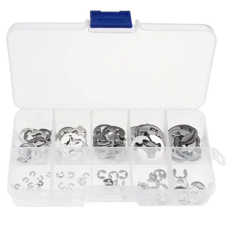 120-teiliges Sicherungsring-Set aus Edelstahl, E-Clip/Sicherungsring-Unterlegscheiben, 1,5–10 mm, für die Reparatur von Hardware- und Maschinen Image