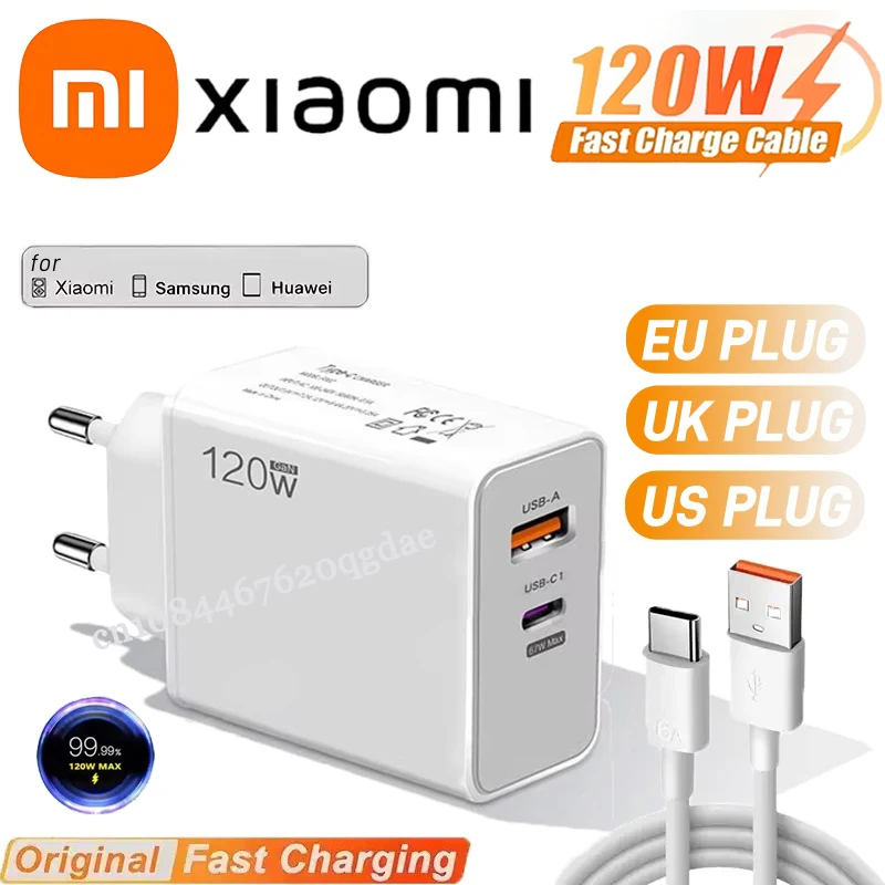 Xiaomi 120W Original Ladegerät Turbo Schnelle EU UNS UK Wand Hypercharge Adapter USB 6A Typ C Kabel für Xiaomi 13 12 11 Ultra Redmi Image