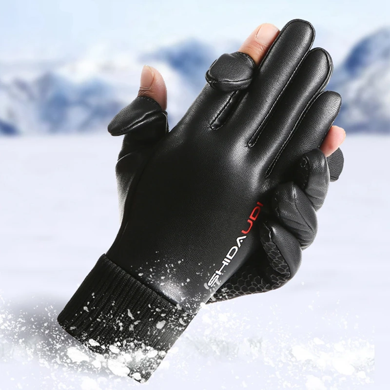 Motorrad Winter Warme Handschuhe Unisex Thermo Fleece Gefüttert Wasserdicht Pu Leder Touchscreen Rutschfeste Motorrad Radfahren Handschuhe Image
