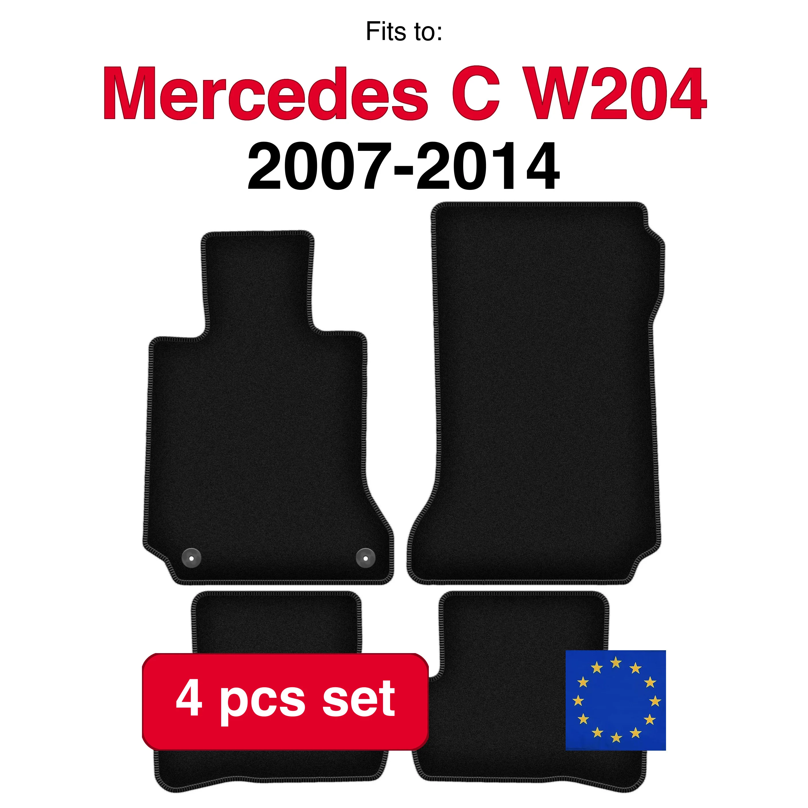 Ensemble de tapis en velours pour Mercedes C W204 berline et break (2007-2014) - Noir (4 pièces) - Ensemble de tapis de voiture sur mesure