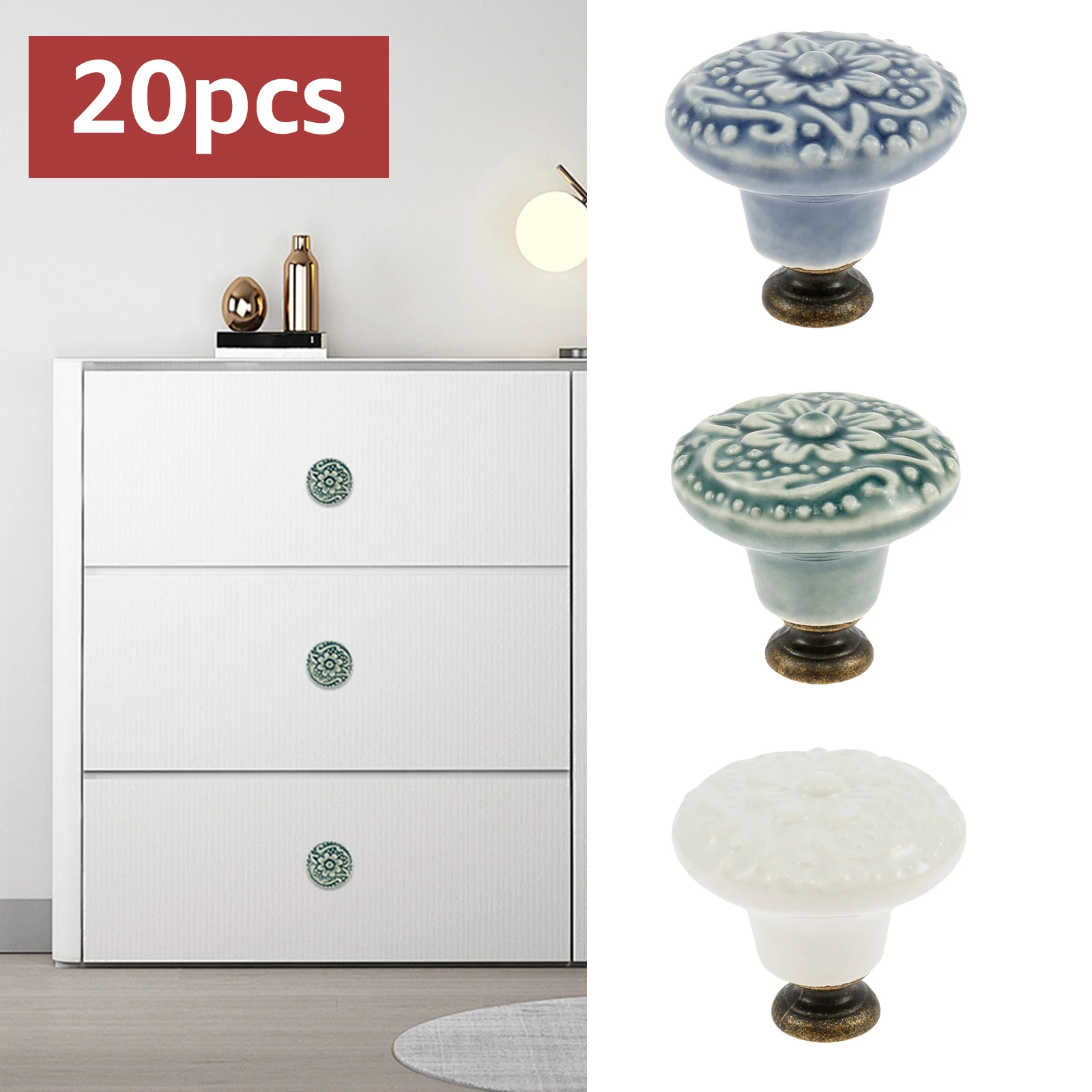 20 teile/satz Keramik Schrank Schrank Tür Schublade zieht Hardware Keramik Zug knöpfe für Küche Bad Schrank Kleider schrank Image